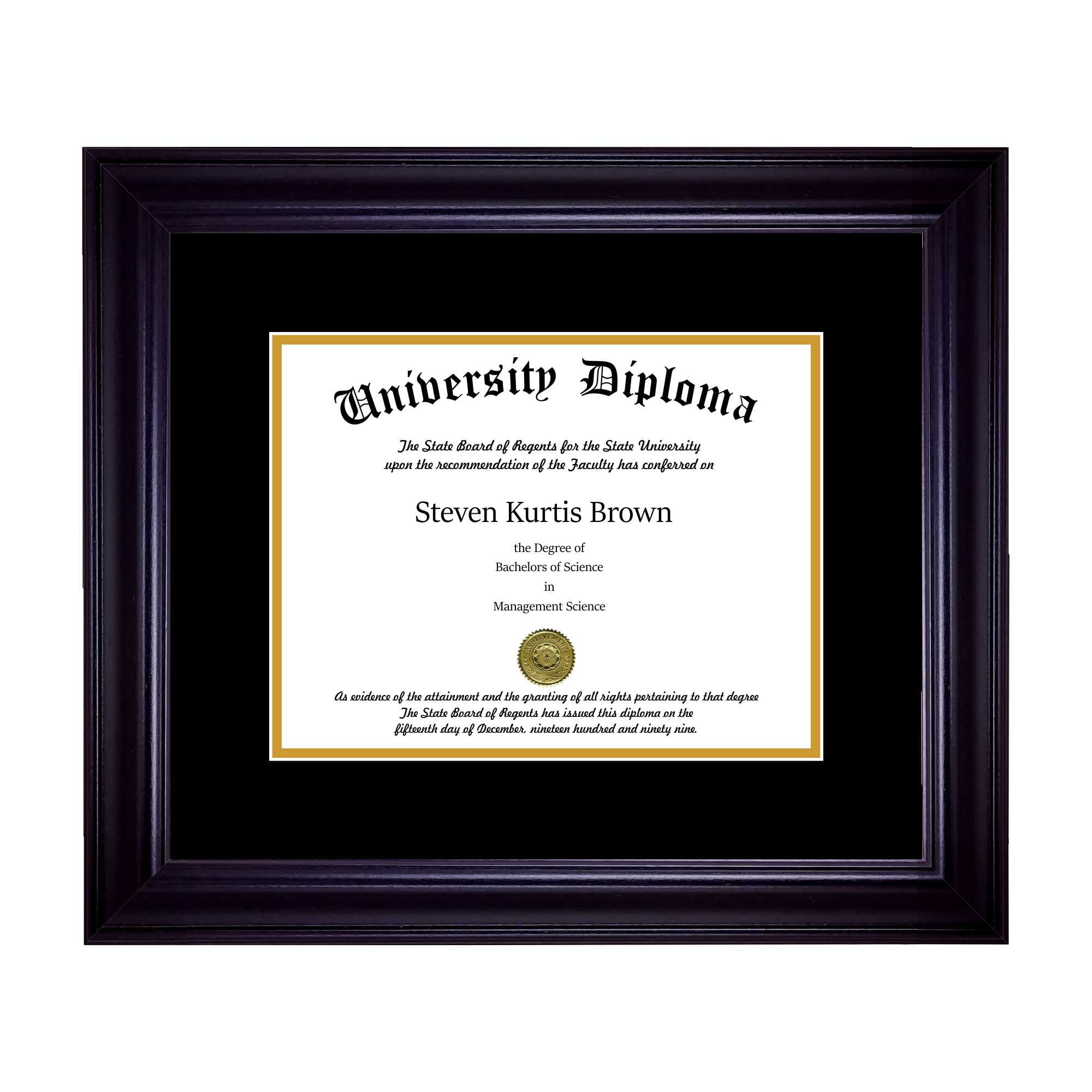 Black Wood Diploma Frame with Double Matting for 11" x 17" Document