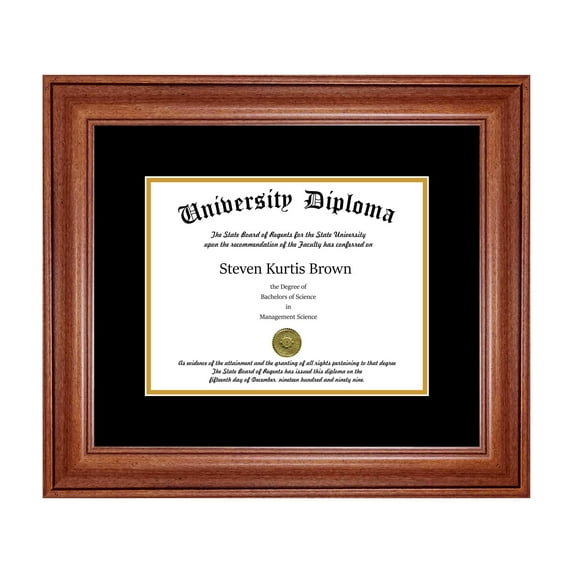 Single Diploma Frame with Double Matting for 17" x 14" Tall Diploma with Walnut 2" Frame
