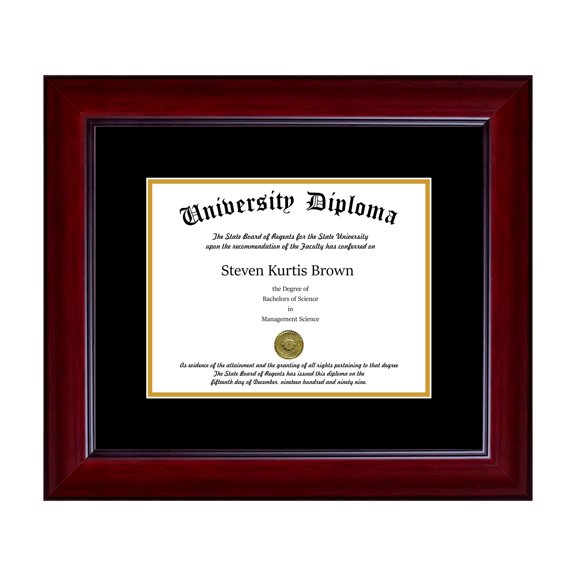 Single Diploma Frame with Double Matting for 9" x 7" Tall Diploma with Mahogany 2" Frame