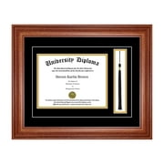 Single Diploma Frame with Tassel and Double Matting for 17" x 11" Tall Diploma with Walnut 2" Frame