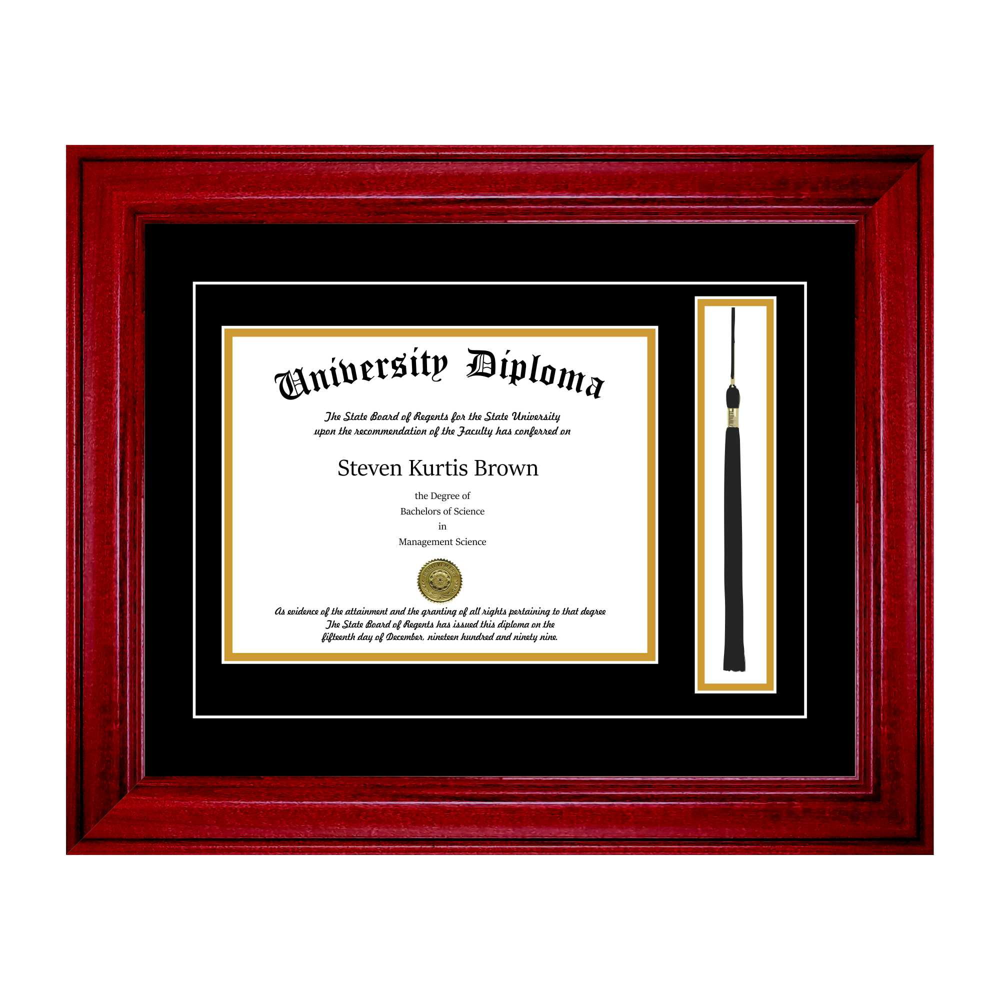 Single Diploma Frame with Tassel and Double Matting for 9