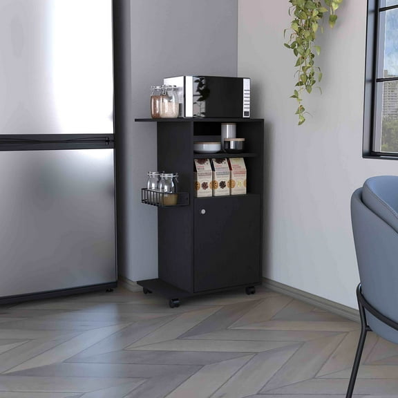 Single Door Cabinet Kitchen Cart With Four - Black, 27.96'' Microwave Countertop For Modern Clip And In Black