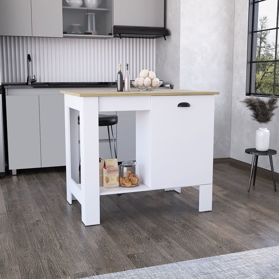 Single Door Kitchen Island | Protect Belongings & Display Decorations | Particle Board Construction | Organize Kitchen Items