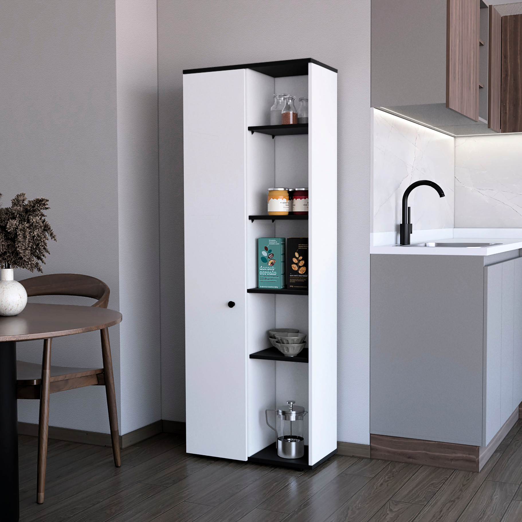 Single-Door Kitchen Organizing Unit | Ten Shelves for Kitchen Items