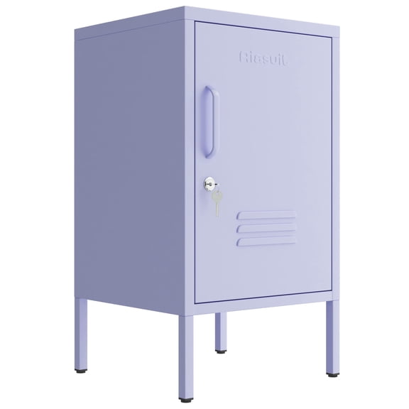 Single Door Lockable Metal End Table & Children's Bedside Table, 2-Tier Storage Cabinet with Adjustable Shelf, Easy Assembly Side Table for Living Room Bedroom Home Office Purple