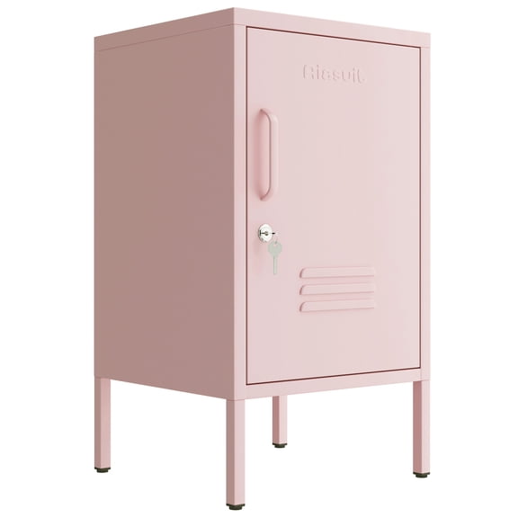 Single Door Lockable Metal End Table & Children's Bedside Table, 2-Tier Storage Cabinet with Adjustable Shelf, Easy Assembly Side Table for Living Room Bedroom Home Office Pink