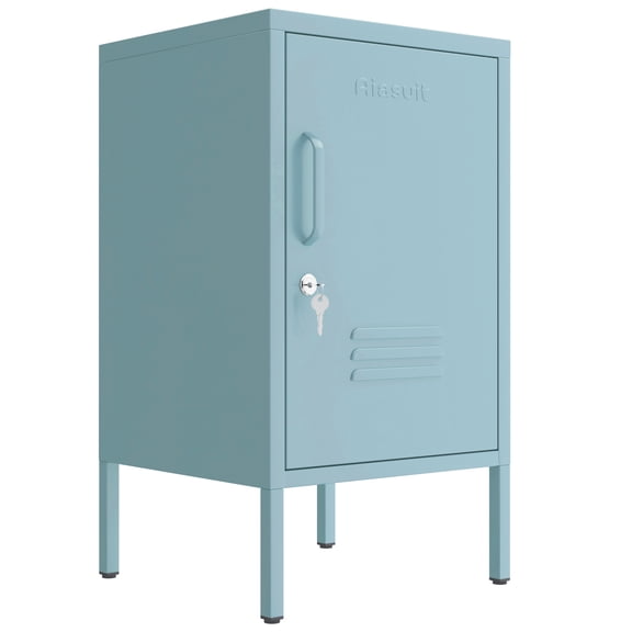 Single Door Lockable Metal End Table & Children's Bedside Table, 2-Tier Storage Cabinet with Adjustable Shelf, Easy Assembly Side Table for Living Room Bedroom Home Office Blue