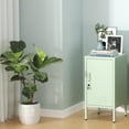 thumbnail image 1 of Single Door Lockable Metal End Table,Modern Minimalist Room Side Table With 2 Adjustable Shelf ,Multi Storage Cabinet for Living Room Bedroom, Easy to Assemble 27.55”H x 13.78”W x 14.96”D, 1 of 7