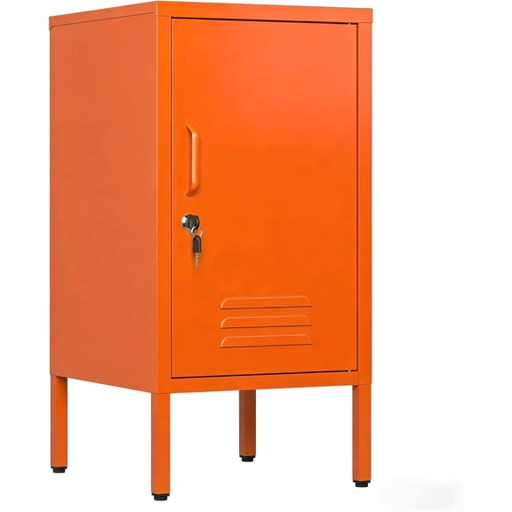 Single Door Lockable Metal End Table,Modern Minimalist Room Side Table with 2 Adjustable Shelf,Multi Storage Cabinet for Living Room Bedroom, Easy to Assemble 27.55"H x 13.78"W x 14.96"D
