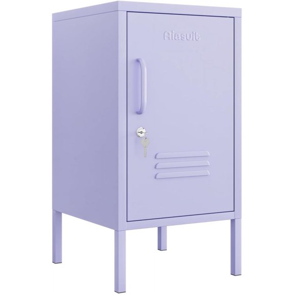 Single Door Lockable Metal End Table with Storage Cabinet, 2-Tier Children's Nightstand with Adjustable Shelf, Easy Assembly Side Table for Home, Office, Entryway & Hallway Purple