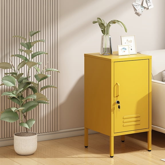 Single Door Lockable Metal End Table,