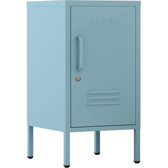 Single Door Lockable Storage Coffee Table Adjustable Height 2-Tier Side Table Ideal for Storing Mobile Phones Books and Cutlery Serves as a Children’s Nightstand Blue Size: 28”H x 13.8”W x 15”D