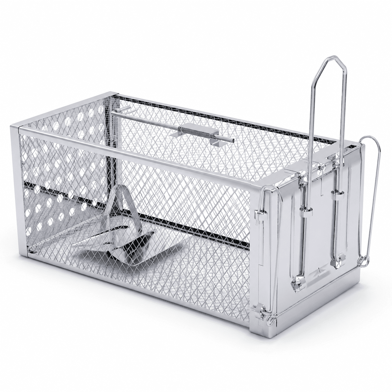 Galvanized Steel Humane Rat Trap Cage, Reusable, Single Door, Silver
