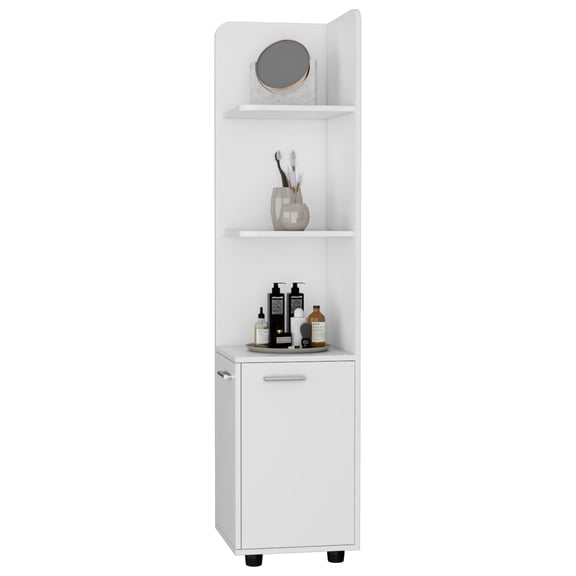 Single Door Storage Cabinet with Broom Hangers for Home / Organize Home Cleaning Items