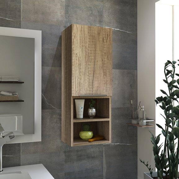 Single Door Wall Cabinet | For Bathroom Use, Two Interior Shelves | Particle Board Mainly | Addresses Bathroom Storage Needs