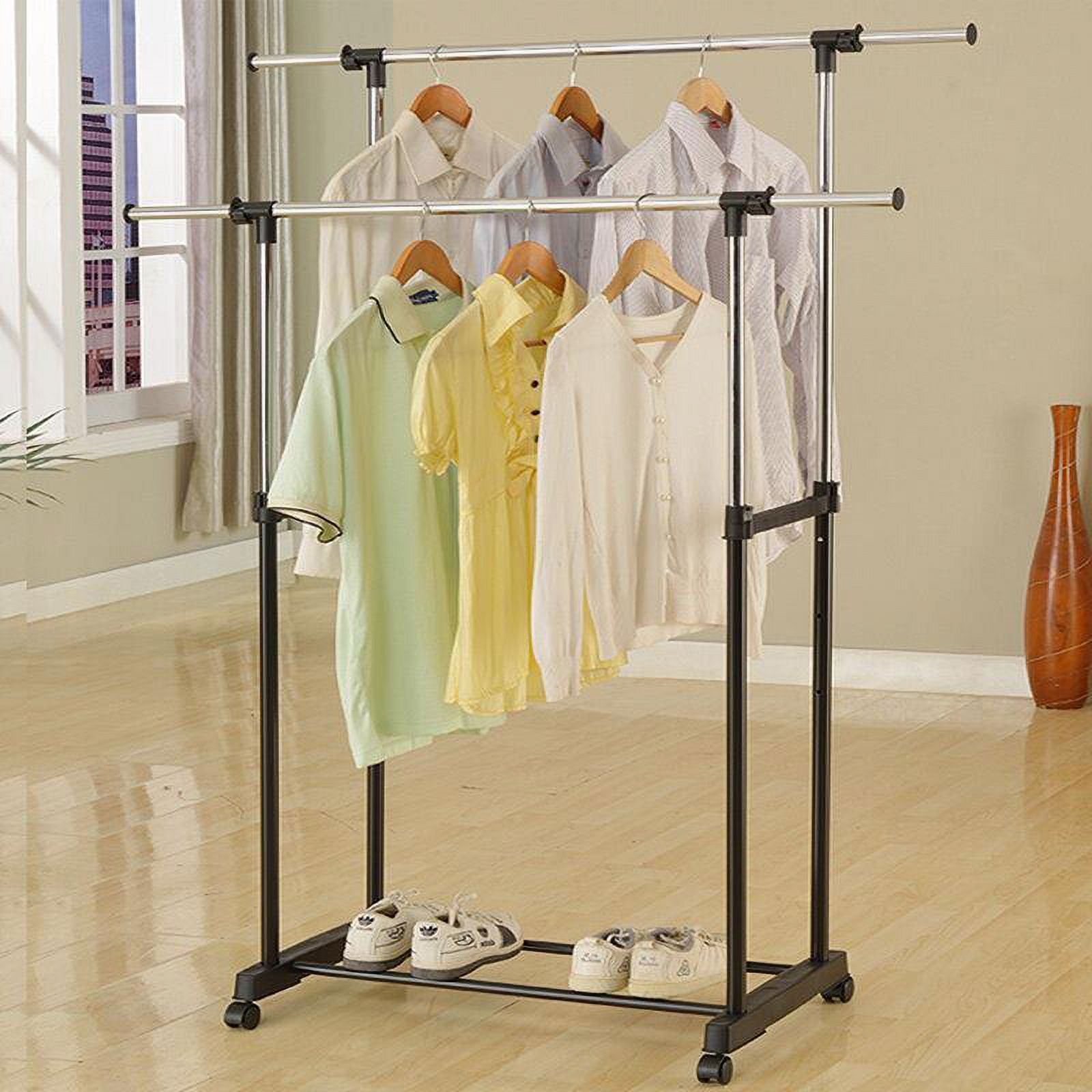 Single/Double Adjustable Portable Clothes Hanger Rolling Garment Rack
