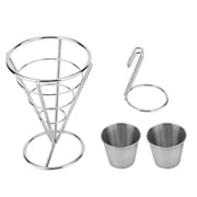 Single/Double Cup Plating French Fries Stand Buffet Cone Snacks Display Stand Fries Baskets Metal Wire French Fry Holder, Fried Chicken Display Rack[Double Cup]