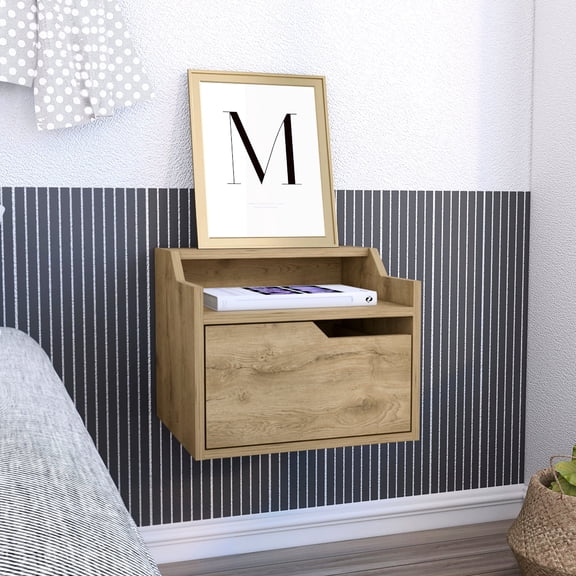 Single-Drawer Floating End Table / Dual-Tiered Surfaces for Storage