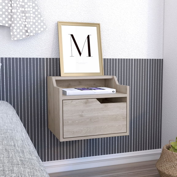 Single-Drawer Floating Side Table / Dual-Tiered Surfaces for Decor and Storage