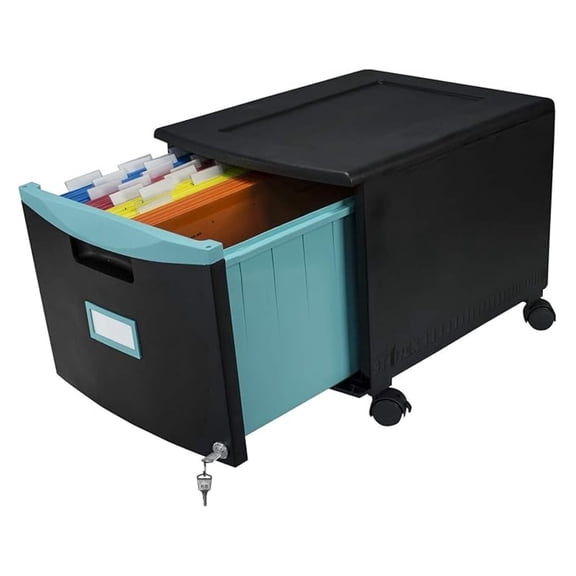 Single-Drawer Mobile Filing Cabinet, 1 Legal/letter-Size File Drawer, Black/teal, 14.75" X 18.25" X 12.75"