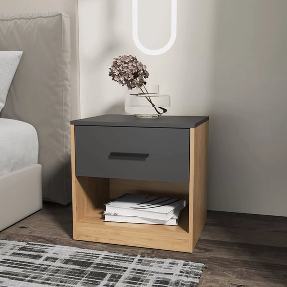 Single Drawer & Shelf Nightstand | Natural Oak Grey | Main Living Space