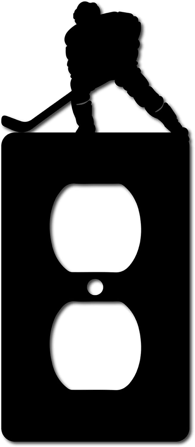 Single Duplex Wall Plate Hockey with Screws Unbreakable Faceplate Outlet Cover Replacement Receptacle Decorative Wall Art Signs Black 2.8 x 6.5inch