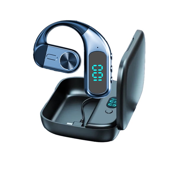 Single Ear Bluetooth Headset Blue With Charging Case 5.4 Wireless Open Air Design Noise Reduction Lightweight Headset For Office Workouts Blue