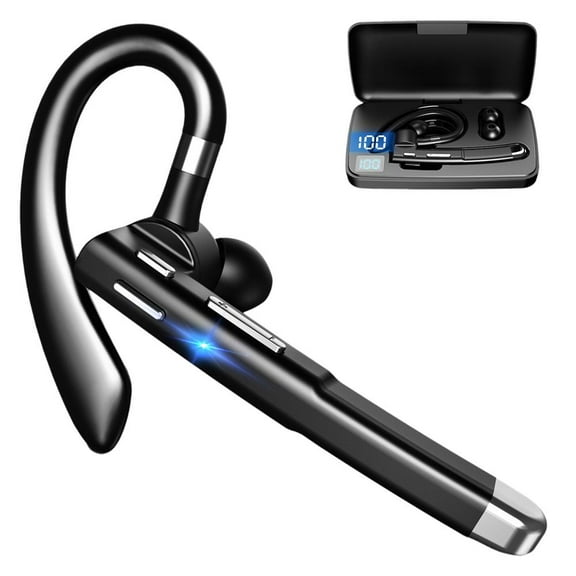 Single Ear Bluetooth Headset with Active Noise Cancellation for Business Professionals Long Battery Life Comfortable Hanging Ear Design