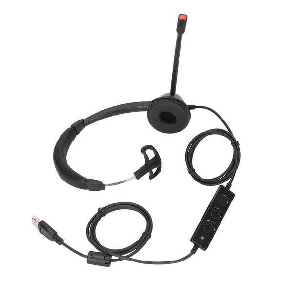 Single Ear Telephone Headset Noise Reduction Volume Adjustment Mute USB Business Headset with Mic Black H390USB1