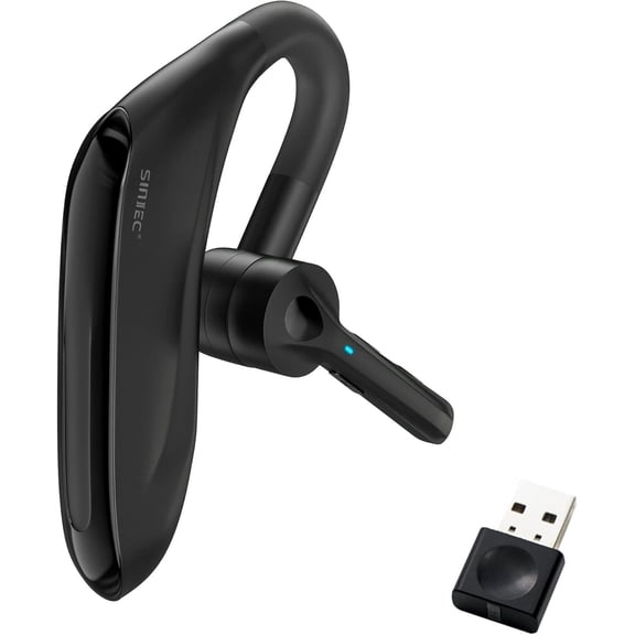 Sunitec Single-Ear Wireless Headset with Dual Microphones, Noise Cancelling, USB Dongle, 45H Talk Time, for PC/Mac