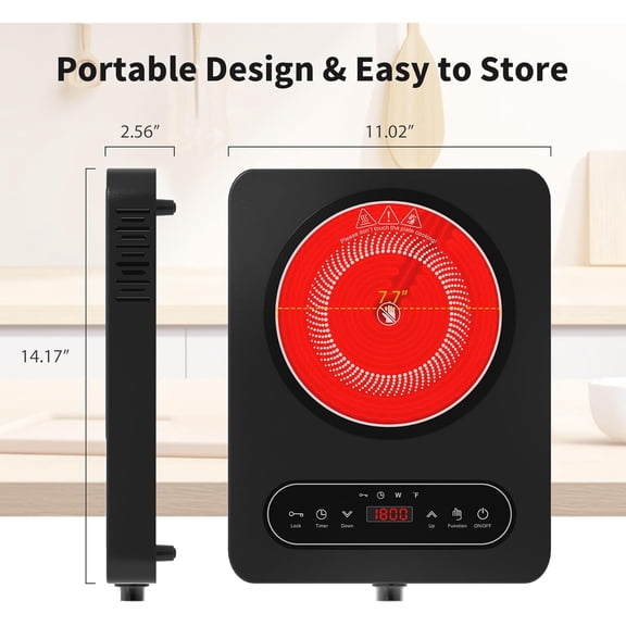 Single Electric Cooktop 1800W with LED Touch & Knob Controls, 10 Power Levels, 4H Timer, Safety Lock for Kitchen Dorm RV