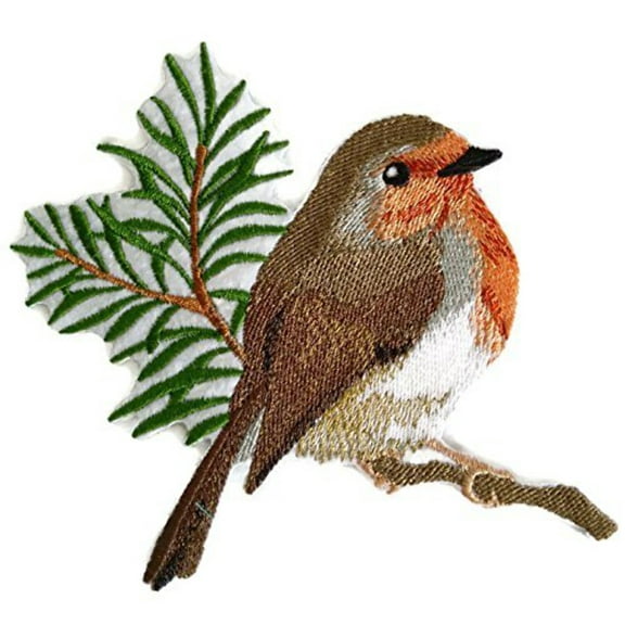 Single European Robin Bird Embroidered Iron on/Sew patch [4.3" X 4.9"]