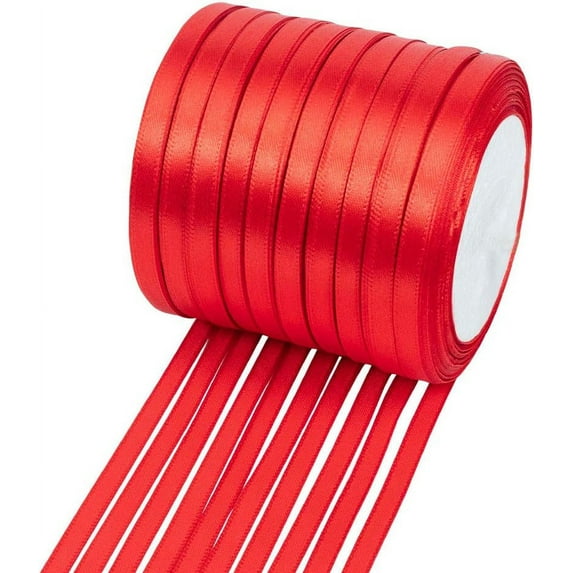 Single Face Satin Ribbon Polyester Ribbon Christmas Ribbon Red 1/4 inch(6mm) about 25yards/roll(22.86m/roll) 10rolls/group 250yards/group(228.6m/group)