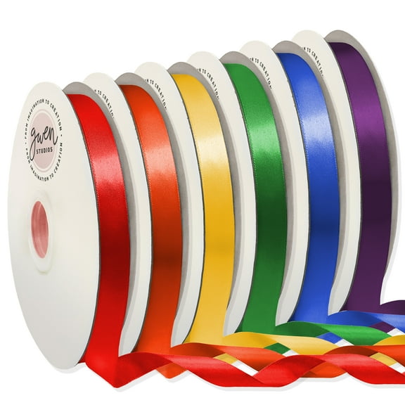 Single Faced Satin Rainbow Ribbon, 6 Colors, 5/8" x 600 Yards