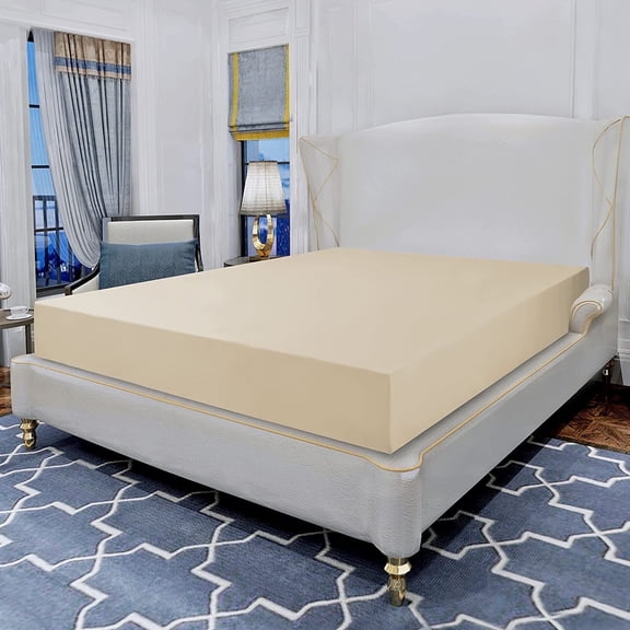 Single Fitted Sheet, Deep Pocket Solid Design, Polyester 1500 , Queen Cream