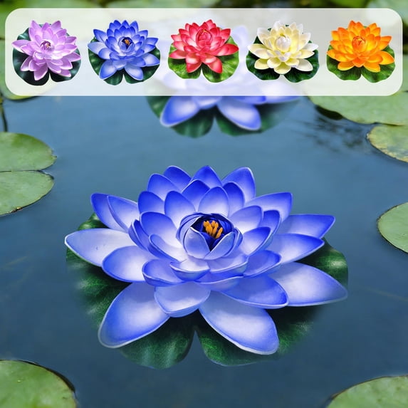 Single Floating Foam Artificial Lotus Flower & Lily Pad, Realistic Fake Water Lily for Pond, Pool & Spring Garden Decoration, EVA Floating Lotus for Water Landscape & Dance Props, 7.09in, Blue