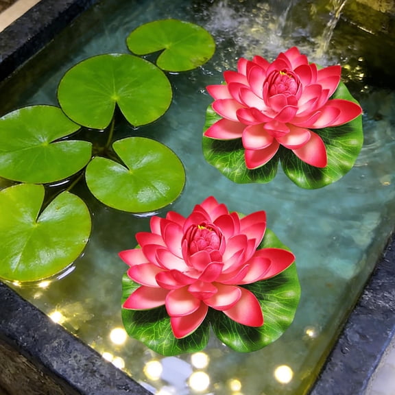 Single Floating Foam Artificial Lotus Flower & Lily Pad, Realistic Fake Water Lily for Pond, Pool & Spring Garden Decoration, EVA Floating Lotus for Water Landscape & Dance Props, 7.09in, Red