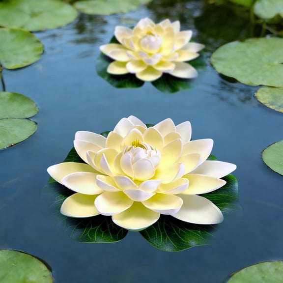 Single Floating Foam Artificial Lotus Flower & Lily Pad, Realistic Fake Water Lily for Pond, Pool & Spring Garden Decoration, EVA Floating Lotus for Water Landscape & Dance Props, 7.09in, White