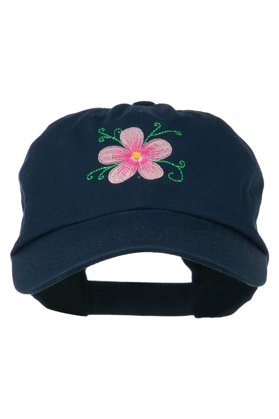 Single Flower Embroidered Low Profile Pet Spun Washed Cap - Navy OSFM