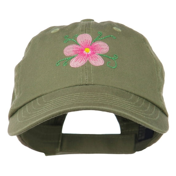 Single Flower Embroidered Low Profile Pet Spun Washed Cap - Olive OSFM