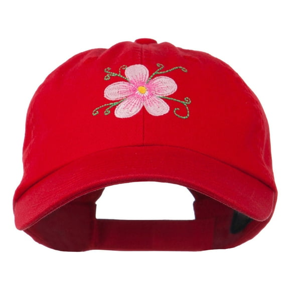 Single Flower Embroidered Low Profile Pet Spun Washed Cap - Red OSFM