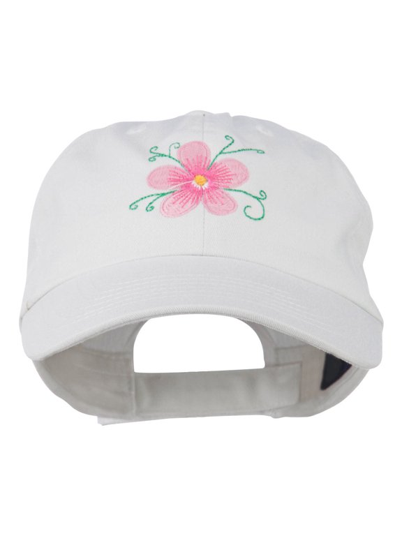 Single Flower Embroidered Low Profile Pet Spun Washed Cap - White OSFM