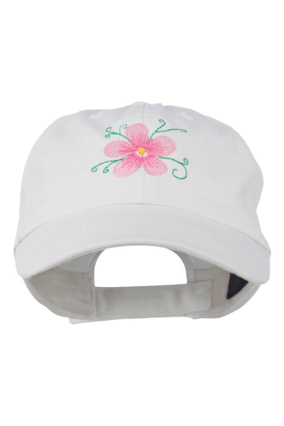 Single Flower Embroidered Low Profile Pet Spun Washed Cap - White OSFM