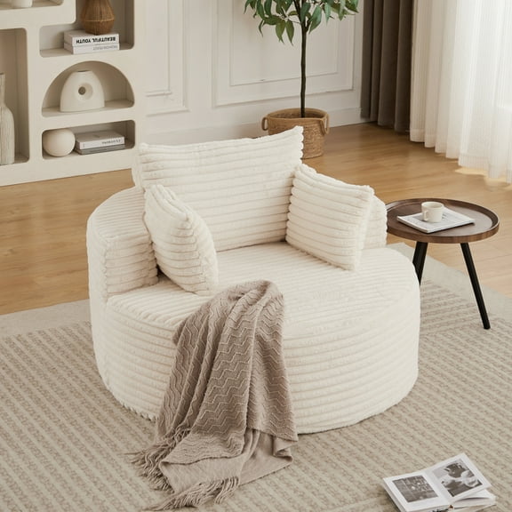 Single Fluffy Sleeper Chair - Corduroy Sponge Convertible Sofa with No Assembly for Multi-Rooms,Beige