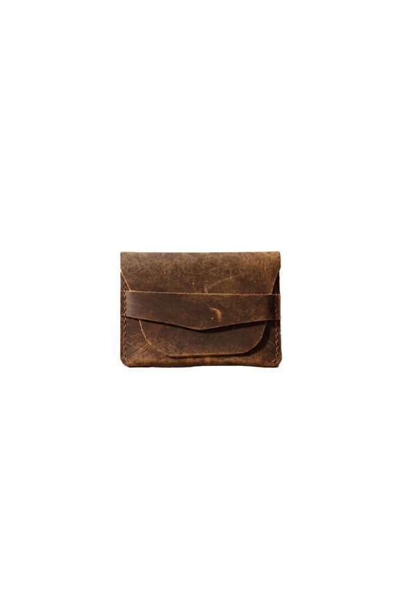 Single Fold Full Grain Leather Card Holder, Rustic Brown Minimalist Wallet