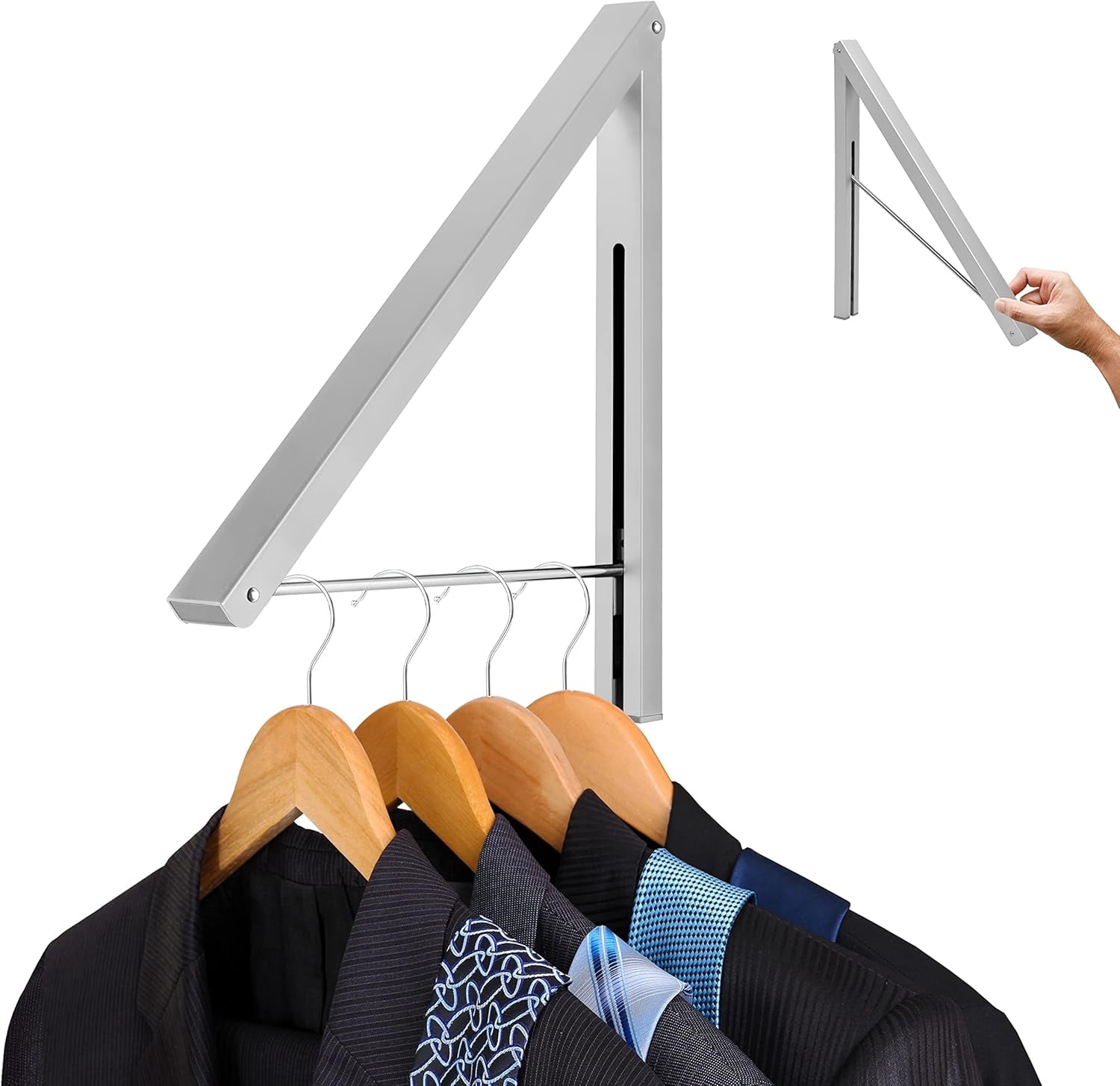 Small Rotating Clothes Rack Single Foldable Clothing Rack, Wall-Mounted Retractable Clothes Hanger ...