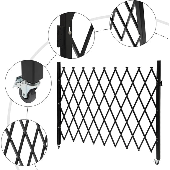 Single Folding Security Gate, 48" H x 71" W Folding Door Gate, Iron Accordion Security Gate, Flexible Expanding Security Gate, 360 Rolling Barricade Gate, Scissor Gate or Door with Padlock