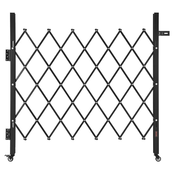 Single Folding Security Gate Lockable Scissor Gate with 360 Degree Swivel Casters Outdoor Barricade Steel Retractable Gate for Entry Security Garage Warehouse and Pool 43.31 x 51.57 Inches