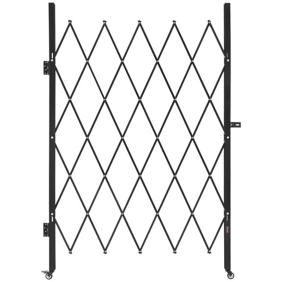 Single Folding Security Gate Lockable Scissor Gate with 360 Degree Swivel Casters Outdoor Barricade Steel Retractable Gates for Entry Security Garage Warehouse and Pool 49.61 x 77.76 Inches