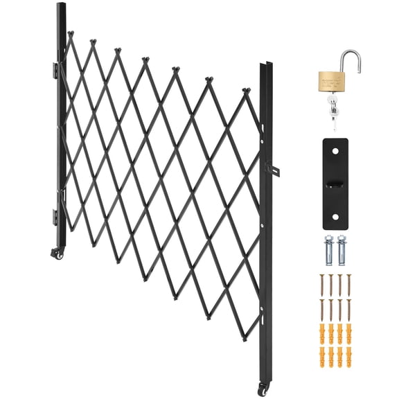 Single Folding Security Gate, Lockable Scissor Gate with 360 Swivel Casters, Outdoor Barricade Steel Retractable Gates, for Entry Security, Garage, Warehouse & Pool, 70.87 x 63.39 in (W x H)